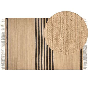 Area Rug Beige Jute 200 X 300 Cm Braided Handmade Striped Pattern Natural Boho Style Textile Beliani