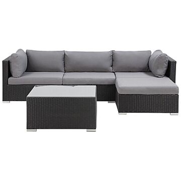 2 Piece Garden Sofa Set Black W/ Grey Cushions 5 Seater Corner Coffee Table Beliani