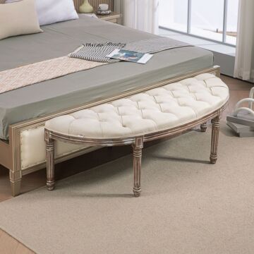 Homcom Half Circle Padded Bed End Bench - Cream White