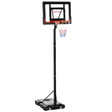 Sportnow 2.1-2.6m Adjustable Basketball Hoop And Basketball Stand W/ Sturdy Backboard And Weighted Base, Portable On Wheels