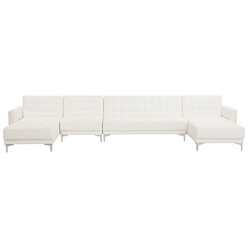 Corner Sofa Bed White Faux Leather Tufted Modern U-shaped Modular 6 Seater With Chaise Lounges Beliani