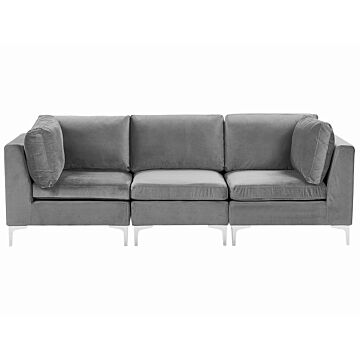 Modular Sofa Grey Velvet 3 Seater Silver Metal Legs Glamour Style Beliani