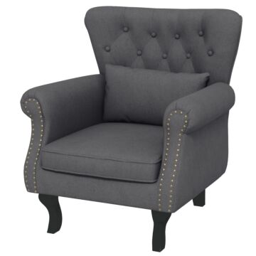 Homcom Chesterfield-style Accent Chair, Tufted Wingback Armchair With Pillow, Naihead Trim For Living Room, Bedroom, Dark Grey