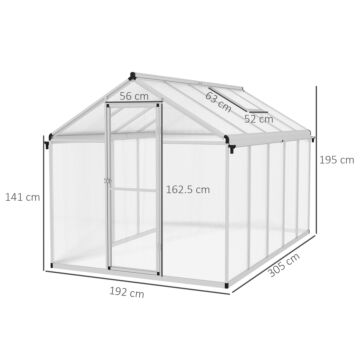 Outsunny 6 X 10ft Polycarbonate Greenhouse With Rain Gutters, Large Walk-in Green House With Window, Garden Plants Grow House With Aluminium