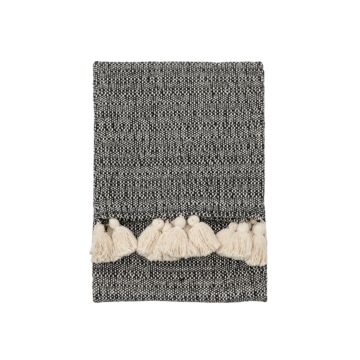 Woven Throw With Tassels Black 1300x1700mm