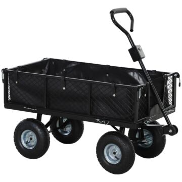 Outsunny 114l Steel Frame Garden Cart Trolley - Black
