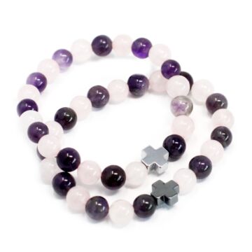 Set Of 2 Gemstones Friendship Bracelets - Love - Amethyst & Rose Quartz