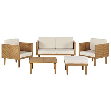 Garden Sofa Set Acacia Wood White Cushions 4 Seater Modern Design Outdoor Conversation Set Beliani