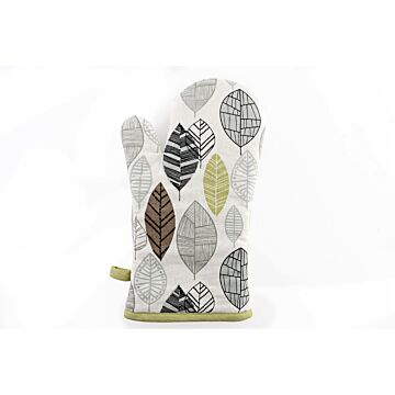 Kitchen Oven Glove With Contemporary Green Leaf Print Design