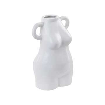 Flower Vase White Porcelain Female Body Motif Round Handles Decorative Waterproof Home Accessory Beliani