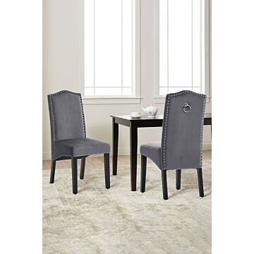 2pcs Set Velvet High Back Dining Chair With Rivets