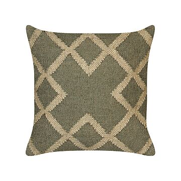 Scatter Cushion Green And Beige Jute And Wool 45 X 45 Cm Geometric Pattern Faded Colours Beliani