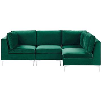 Left Hand Modular Corner Sofa Green Velvet 4 Seater L-shaped Silver Metal Legs Glamour Style Beliani