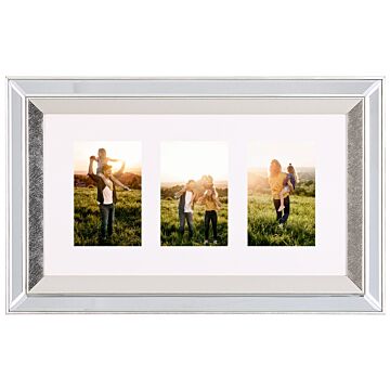 Multi Photo Frame Silver Glass Mirrored 32 X 50 Cm For 3 Pictures 10 X 15 Cm Collage Aperture Beliani