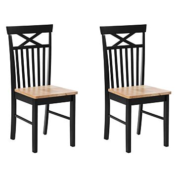 Set Of 2 Dining Chairs Black With Light Wood Traditional Style Beliani