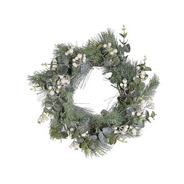 Christmas Wreath Green Synthetic Material Natural Wood Artificial Snow Traditional Design Round 54 Cm Beliani