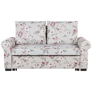 Sofa Bed Light Grey Polyester Fabric Floral Pattern 2 Seater Pull-out Convertible Sleeper Retro Beliani
