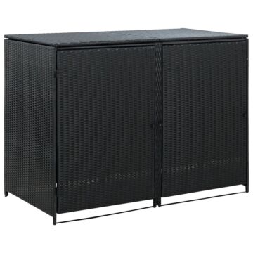 Vidaxl Double Wheelie Bin Shed Poly Rattan Black 148x80x111 Cm