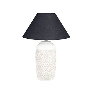 Table Lamp Beige Ceramic Base Fabric Shade Ambient Lighting Bedside Table Lamp Beliani