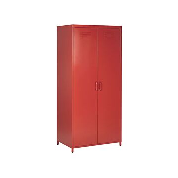 Home Office Storage Cabinet Red Steel 2 Doors 4 Shelves Industrial Design Beliani