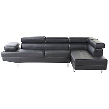 Corner Sofa Black Faux Leather L-shaped 5 Seater Adjustable Headrests And Armrests Modern Living Room Couch Beliani