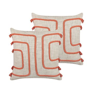 Decorative Cushions Beige And Orange 45 X 45 Cm Abstract Pattern Square Home Accessory Beliani