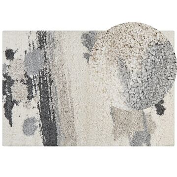 Shaggy Area Rug White And Grey 200 X 300 Cm Modern High-pile Machine-tufted Rectangular Carpet Beliani