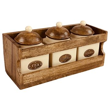 Wooden Rack With 3 Ceramic Jars