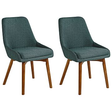 Set Of 2 Chairs Green Polyester Fabric Dark Solid Wood Legs Thickly Padded Seat Beliani