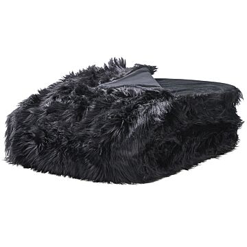 Bedspread Black Soft Fabric 200 X 220 Cm Faux Fur Blanket Beliani