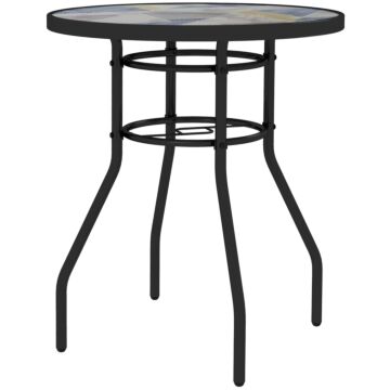 Outsunny Tempered Glass Top Garden Table With Glass Printed Design, Steel Frame, Foot Pads For Porch, Balcony, Multicolour