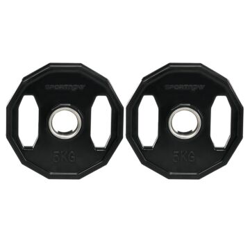 Sportnow Olympic Weight Plates Set, Metal And Rubber Bumper Plates Weights Discs With 2"/5cm Holes, For Home Gym Weight Lifting Strength Training, 2 X 5kg, Black