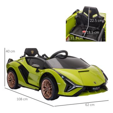 Homcom Compatible 12v Battery-powered Kids Electric Ride On Car Lamborghini Sian Toy With Parental Remote Control Lights Mp3 For 3-5 Years Old Green