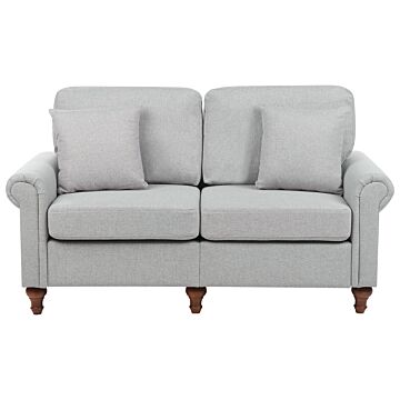 2 Seater Sofa Light Grey Fabric Upholstery Scrolled Arms Wood Frame Throw Pillows Modern Living Room Beliani