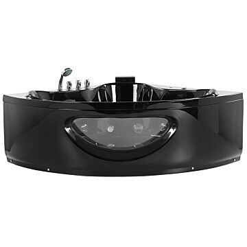 Corner Whirlpool Bath Black Sanitary Acrylic With Led Lights 10 Massage Jets 190 X 138 Cm Modern Style Beliani