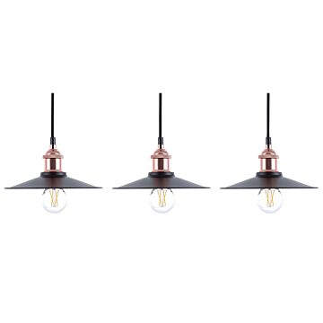 Set Of 3 Pendant Lamps Black Metal Industrial Style Ceiling Light 22 Cm Beliani