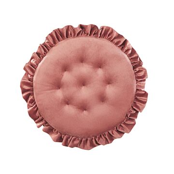 Seat Pad Pink Velvet Round Ø 40 Cm With Ruffles Tufted Chair Cushion Glam Retro Beliani