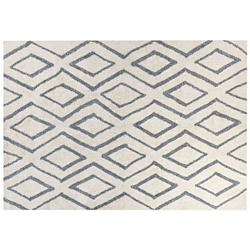 Area Rug White And Blue Cotton 160 X 230 Cm Geometric Pattern Rectangular Hand Woven Modern Design Beliani