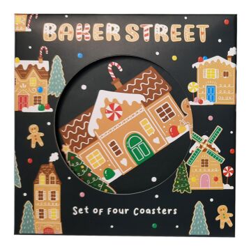 Set Of 4 Cork Novelty Coasters - Christmas Baker Street