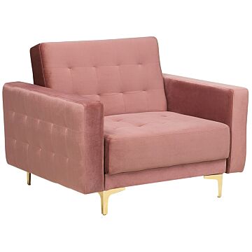 Armchair Pink Velvet Tufted Fabric Reclining Chair Gold Legs Track Arm