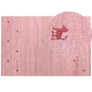 Wool Area Rug Pink 200 X 300 Cm Hand Tufted Western Motif Rustic Modern Design Beliani