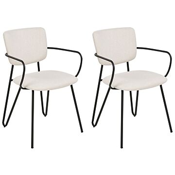 Set Of 2 Dining Chairs Cream Polyester Structural Fabric Upholstery Black Metal Legs Armless Curved Backrest Modern Contemporary Design Beliani