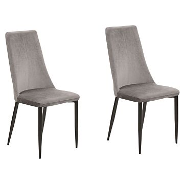 Set Of 2 Dining Chairs Grey Velvet Upholstered Seat High Back Beliani