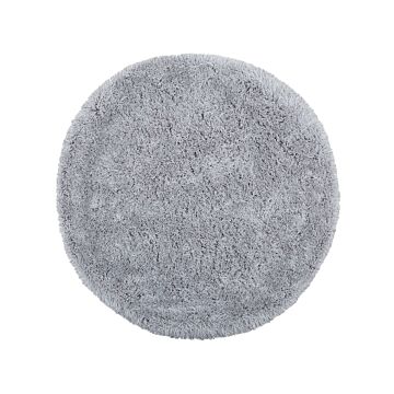 Shaggy Area Rug High-pile Carpet Solid Grey Polyester Round 140 Cm Beliani