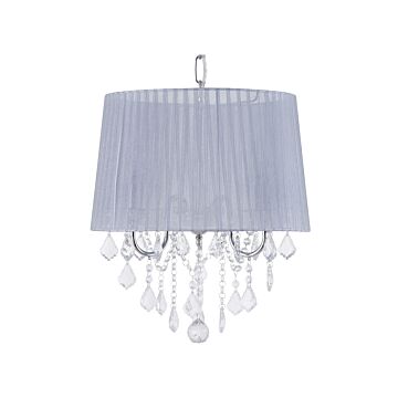 Pendant Lamp Silver Grey Shade Glam Crystal Chandelier With 3 Lights Beliani