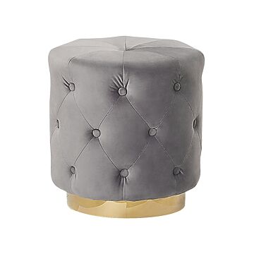 Pouffe Grey Velvet Upholstery Gold Base 40 X 41 Cm Tufted Buttons Footstool Glamour Beliani
