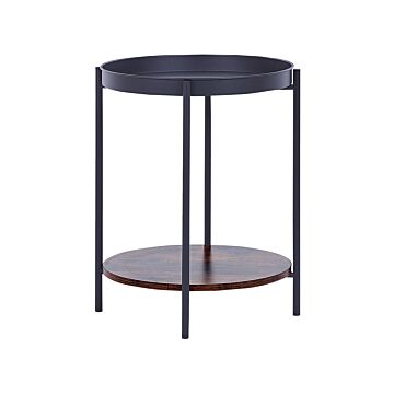 Side Table Dark Wood With Black Iron Particle Board Ø 41 Cm Shelf Round Removable Tray Top Industrial Modern Living Room Bedroom Beliani
