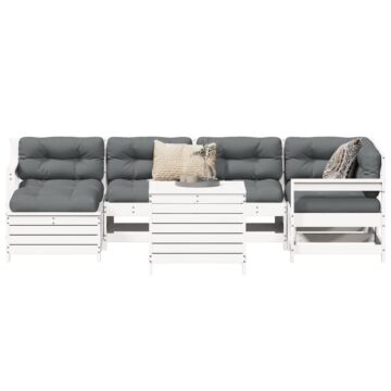 Vidaxl 7 Piece Garden Sofa Set White Solid Wood Pine
