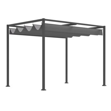 Outsunny 3 X 2 M Outdoor Pergola Gazebo Retractable Canopy Garden Shelter Sun Shade Party With Metal Frame, Grey