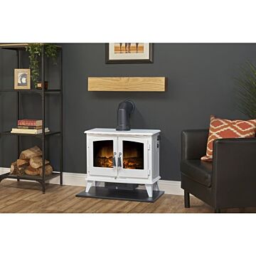 Adam Oak Beam, Hearth & Stove Pipe With Woodhouse Stove In White